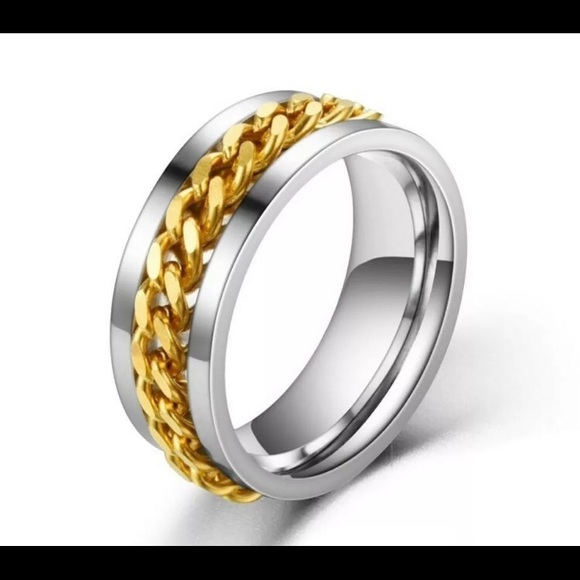 Gorgeous New 925 Silver Mens Gold Chain Wedding Band ! - Picture 2 of 4